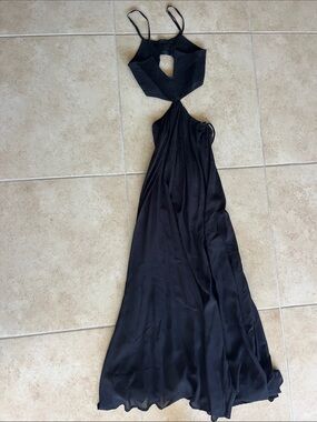 XS Black Cutout Maxi Dress with Spaghetti Straps
